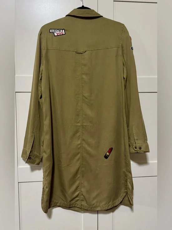 Zara Olive Green Patchwork Long Shirt Jacket - Picture 5 of 5